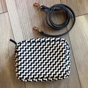 Clare V Black and Cream Woven Crossbody Bag